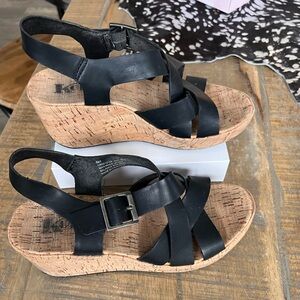 Kork-Ease Black Leather Wedge Sandals